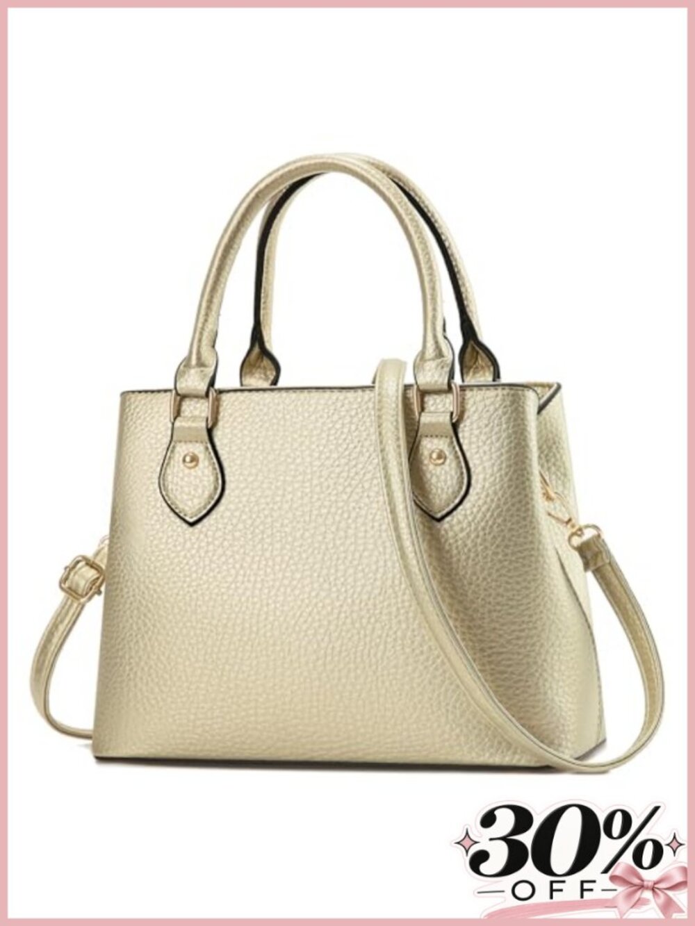 Faux Leather Satchel Crossbody Bag with Gold Tone Hardware